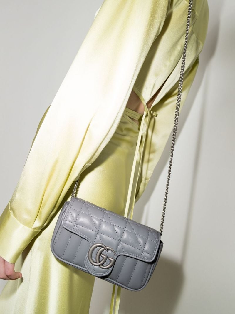 Grey Gg Marmont Mini Leather Shoulder Bag