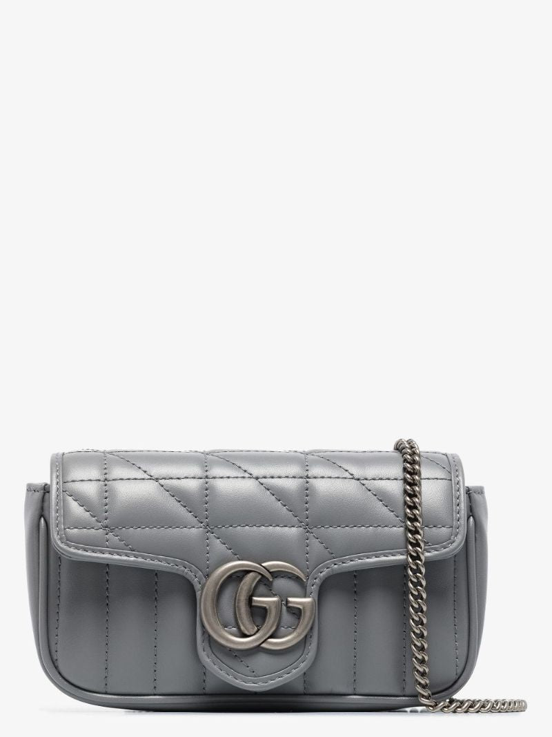 Grey Gg Marmont Mini Leather Shoulder Bag