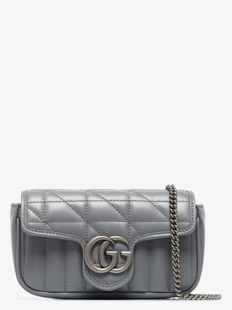 Grey Gg Marmont Mini Leather Shoulder Bag