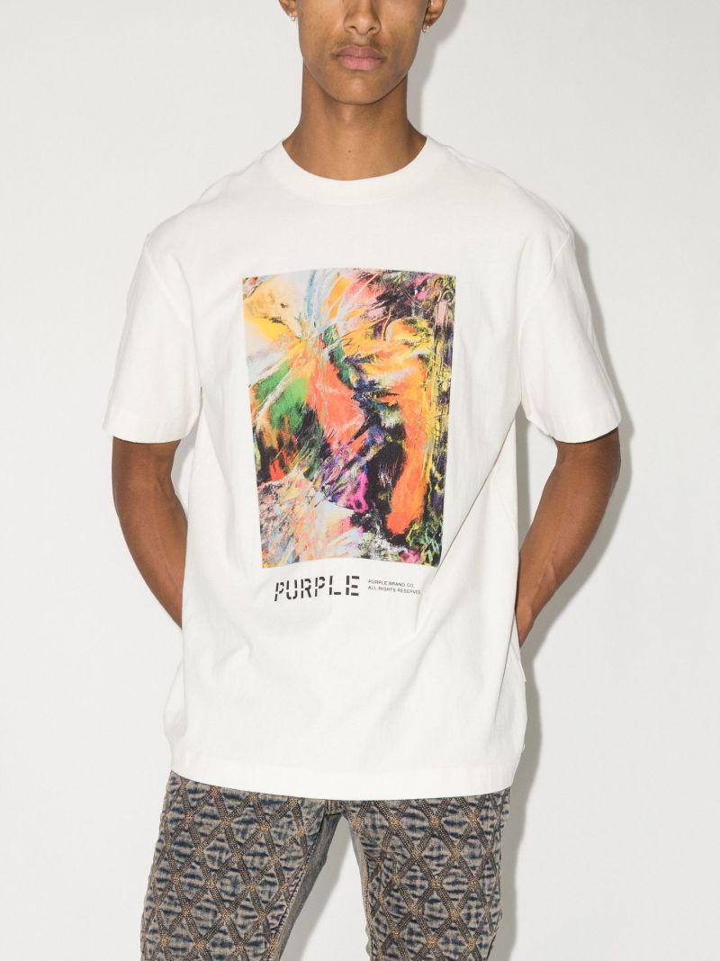 White Abstract Print Cotton T-shirt