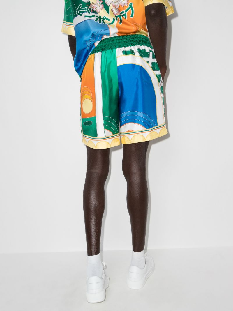 Reve De Tennis Print Silk Shorts