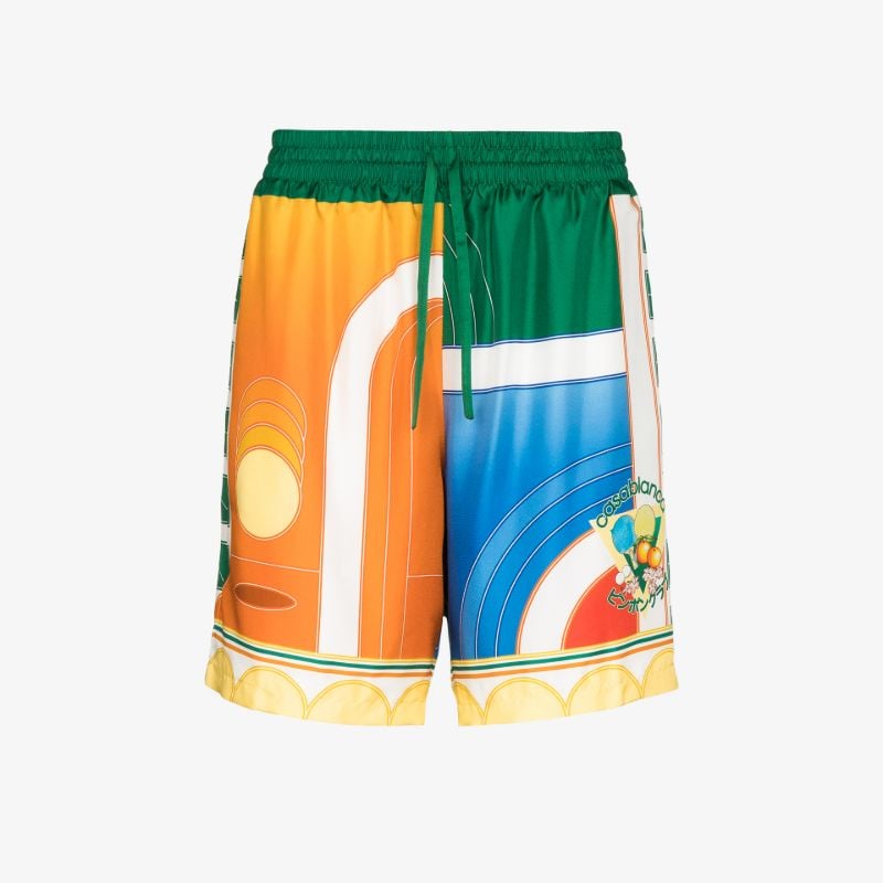 Reve De Tennis Print Silk Shorts