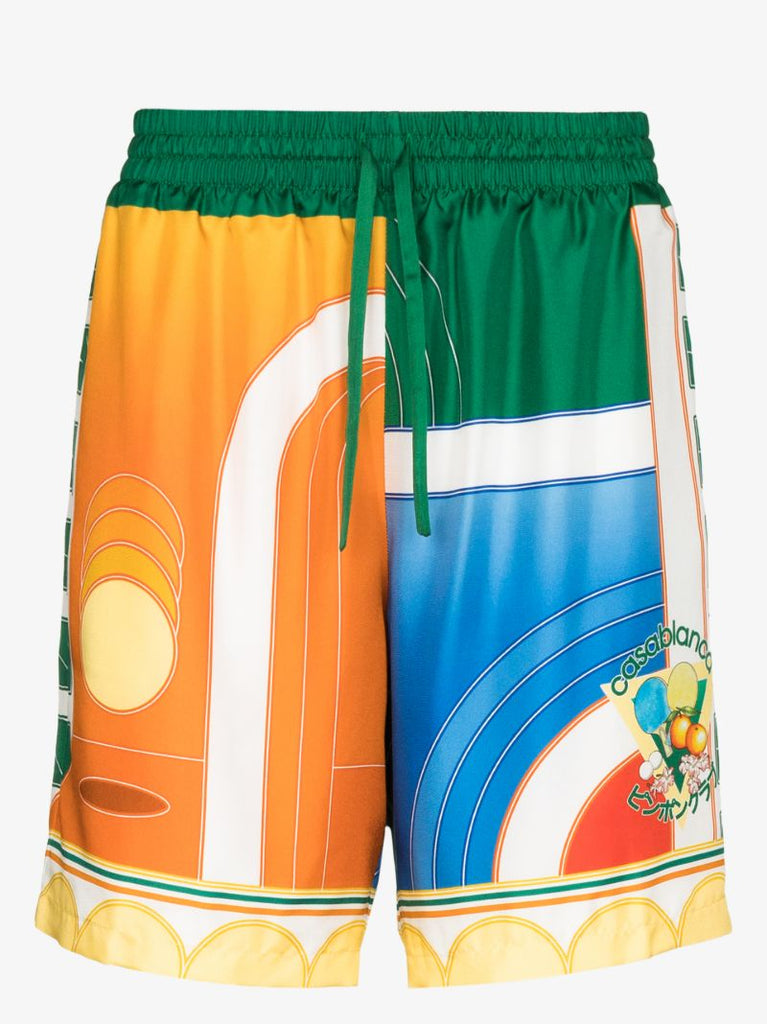 Reve De Tennis Print Silk Shorts