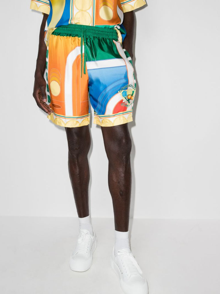 Reve De Tennis Print Silk Shorts