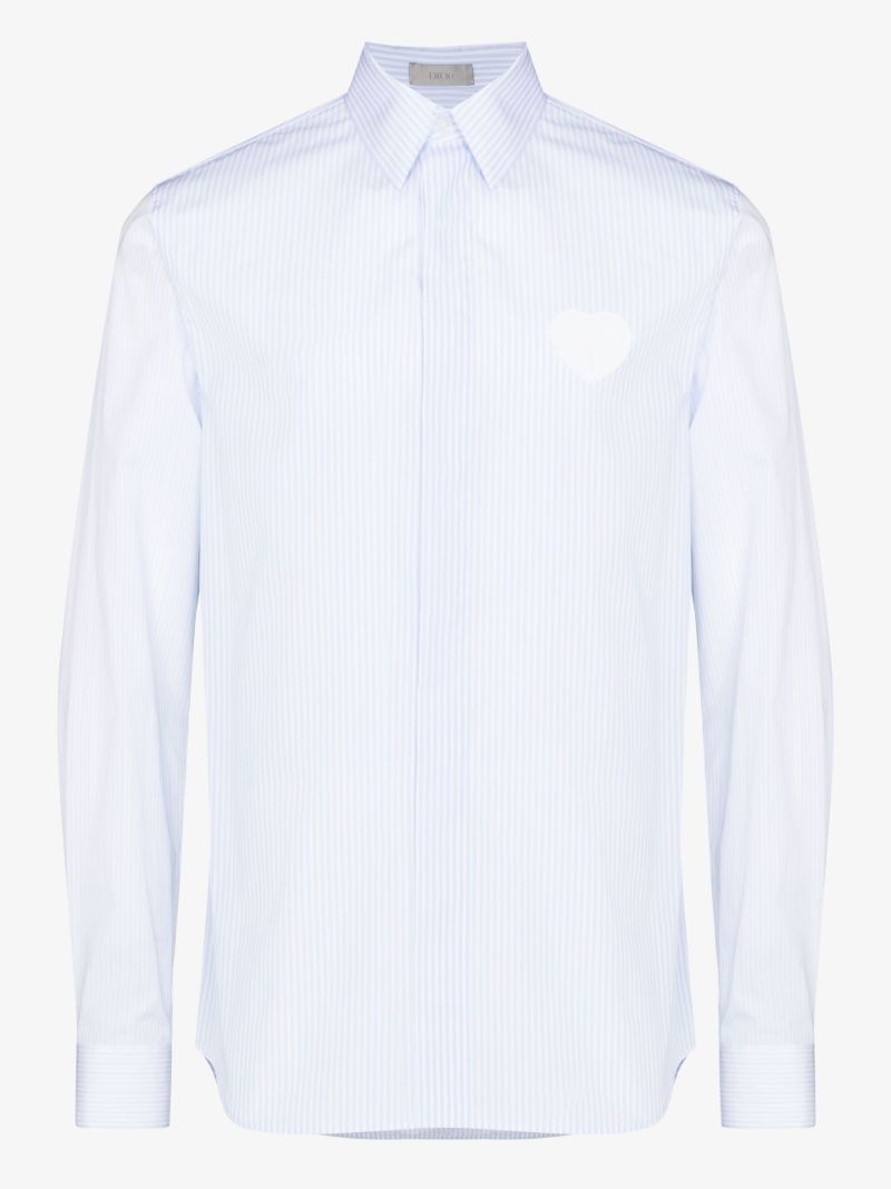 Heart AppliquÃ_x0083_Â© Striped Cotton Shirt
