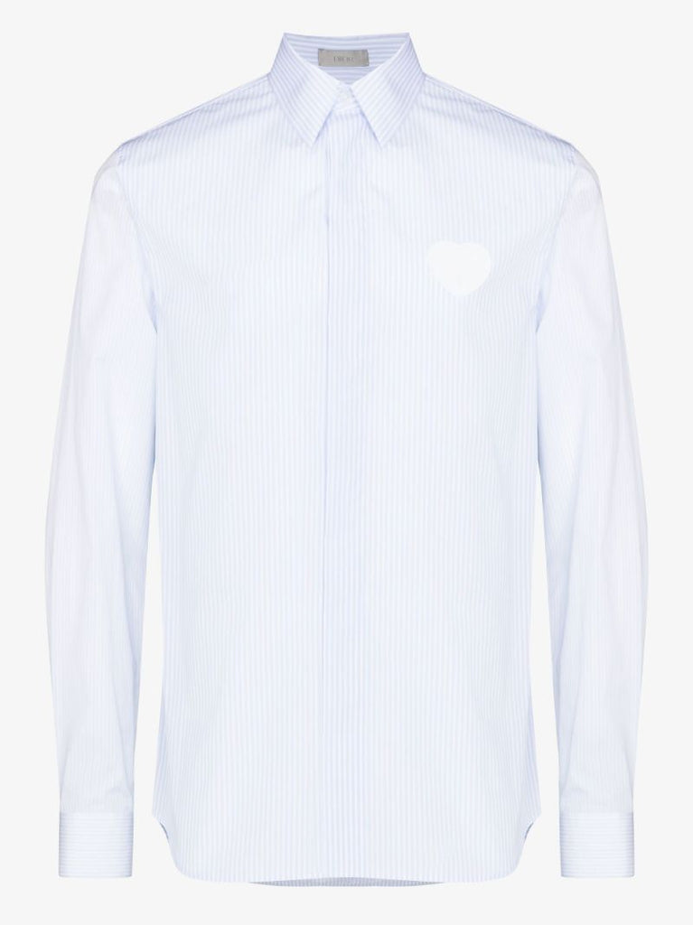 Heart AppliquÃ_x0083_Â© Striped Cotton Shirt