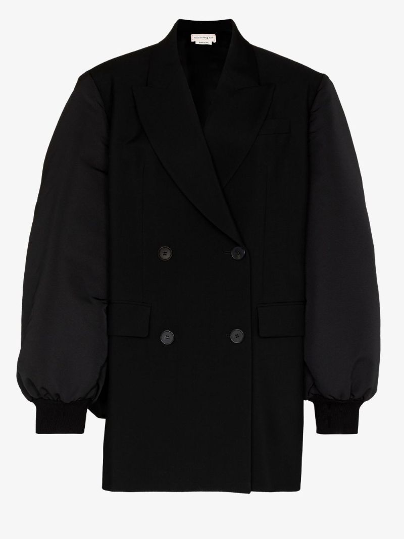 Double-breasted Puff Sleeve Wool Blazer