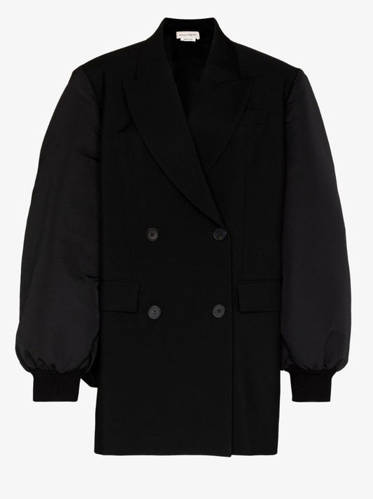Double-breasted Puff Sleeve Wool Blazer