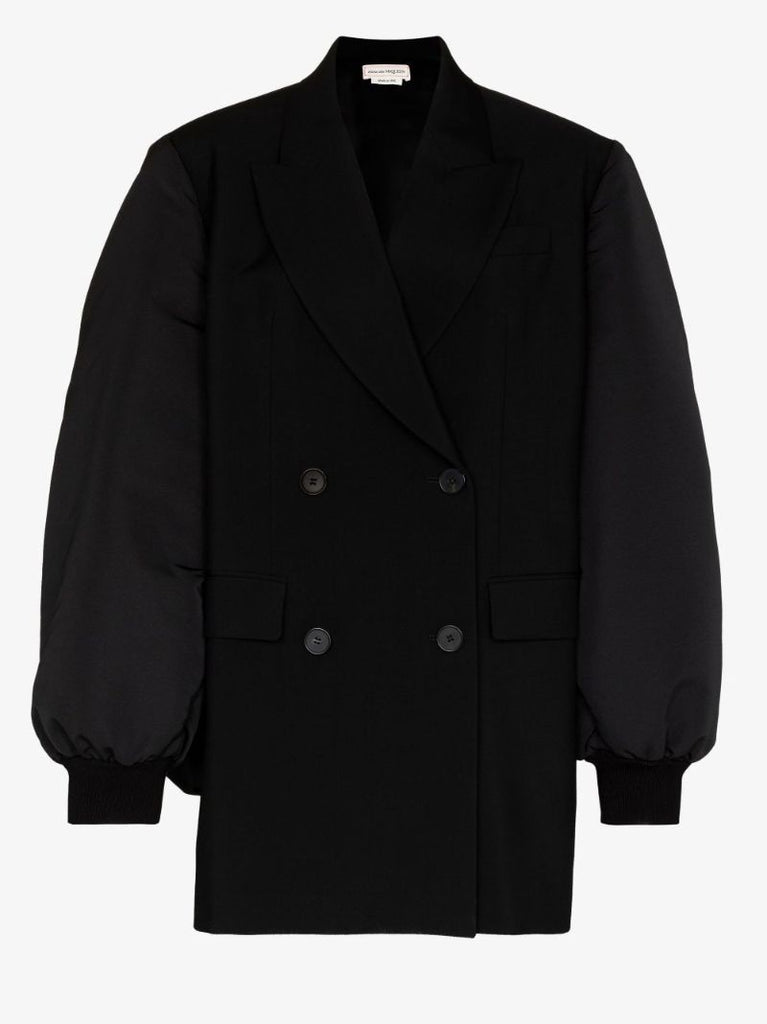 Double-breasted Puff Sleeve Wool Blazer