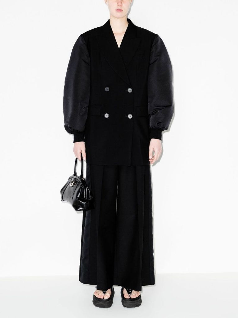 Double-breasted Puff Sleeve Wool Blazer