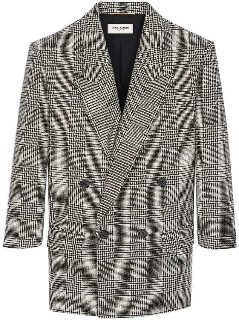 Black Houndstooth Double-breasted Blazer