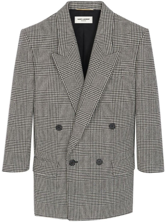 Black Houndstooth Double-breasted Blazer