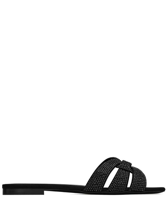 Black Tribute Crystal Leather Sandals