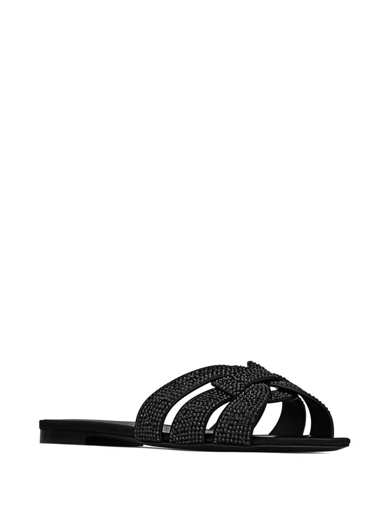 Black Tribute Crystal Leather Sandals