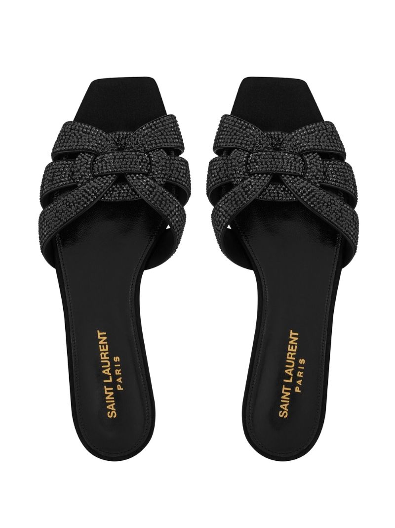 Black Tribute Crystal Leather Sandals