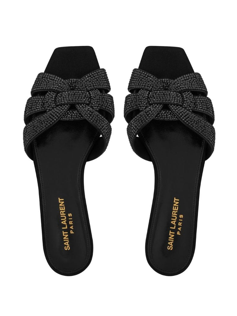 Black Tribute Crystal Leather Sandals