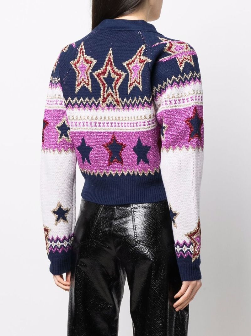 Pink Intarsia-knit Cropped Cardigan