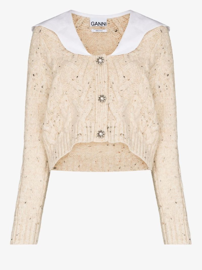 Contrast-collar Wool Cardigan
