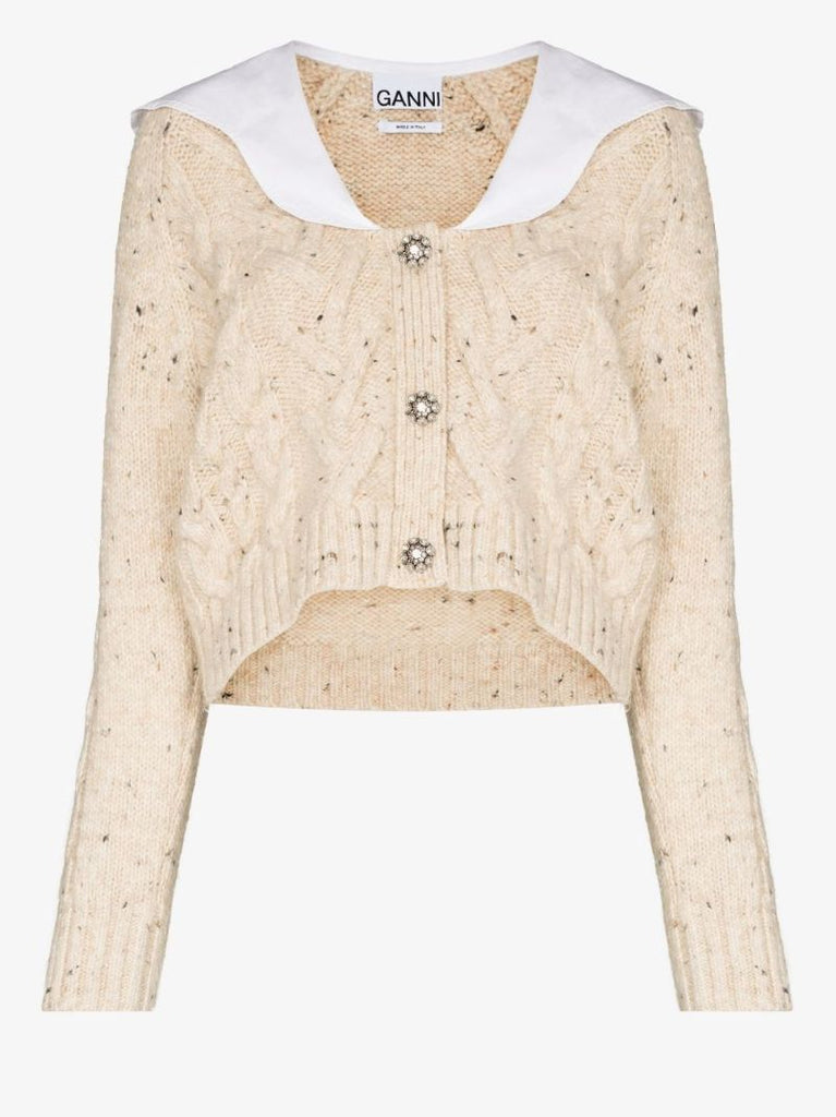 Contrast-collar Wool Cardigan