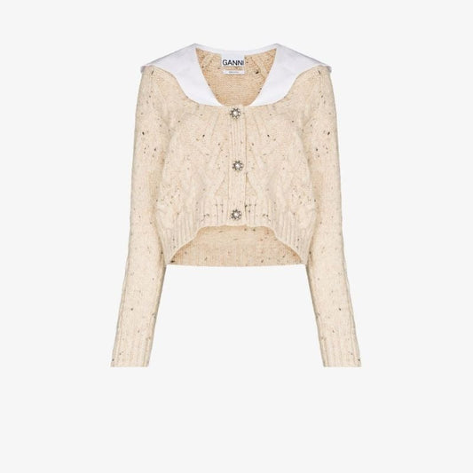Contrast-collar Wool Cardigan