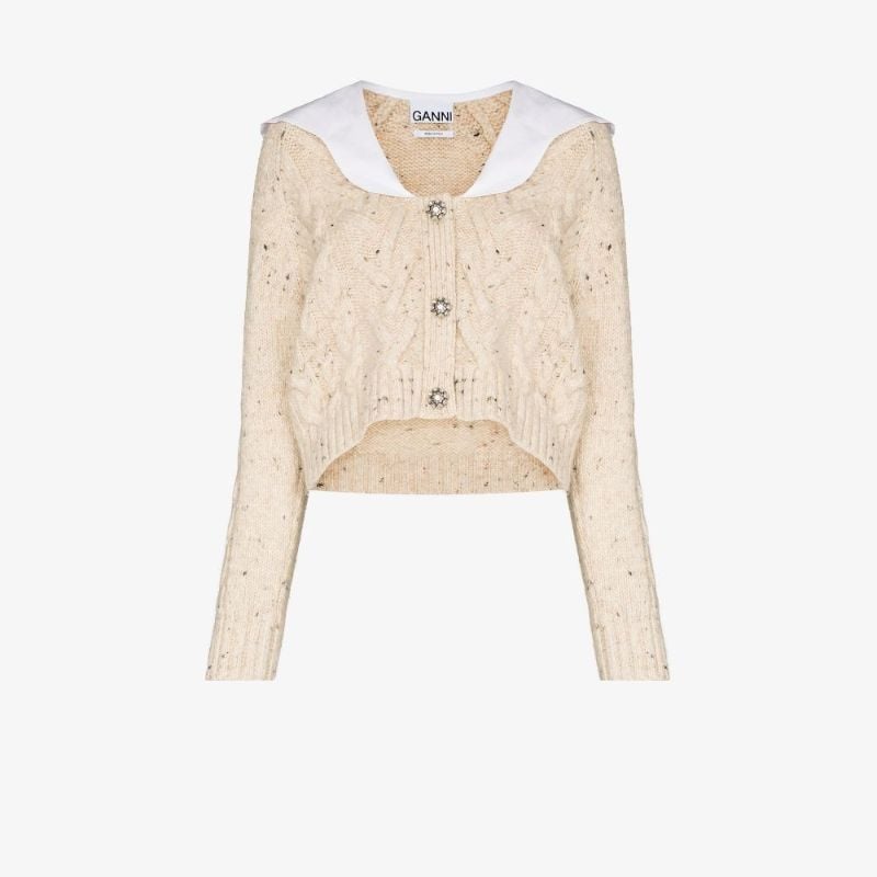 Contrast-collar Wool Cardigan