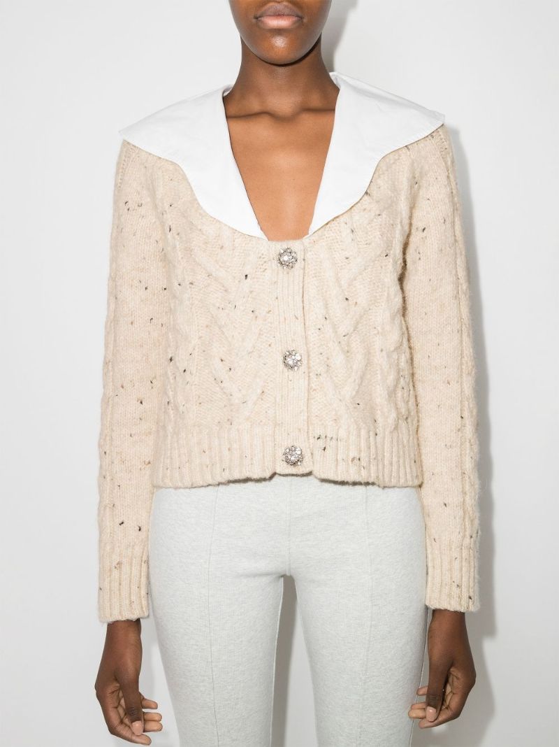 Contrast-collar Wool Cardigan