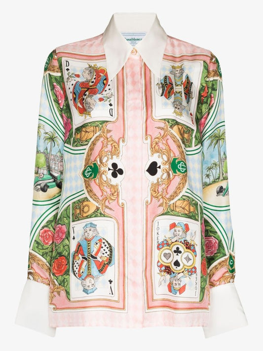 Le Jardin Des Cartes Print Silk Shirt