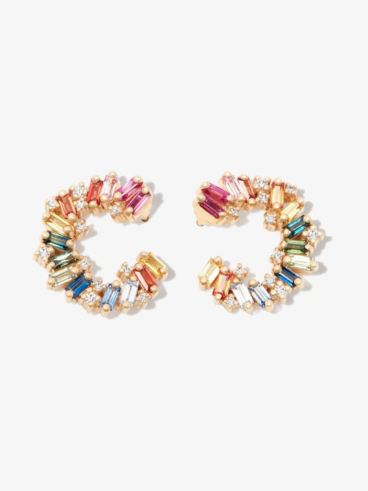18k Yellow Gold Isla Rainbow Sapphire and Diamond Hoop Earrings