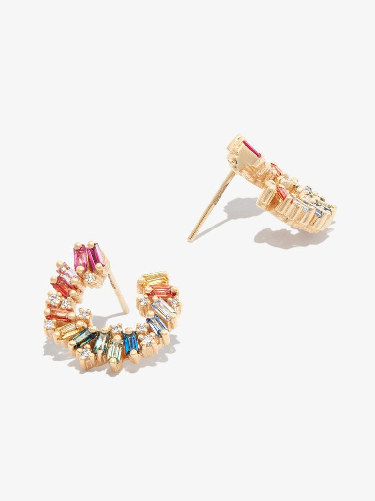 18k Yellow Gold Isla Rainbow Sapphire and Diamond Hoop Earrings