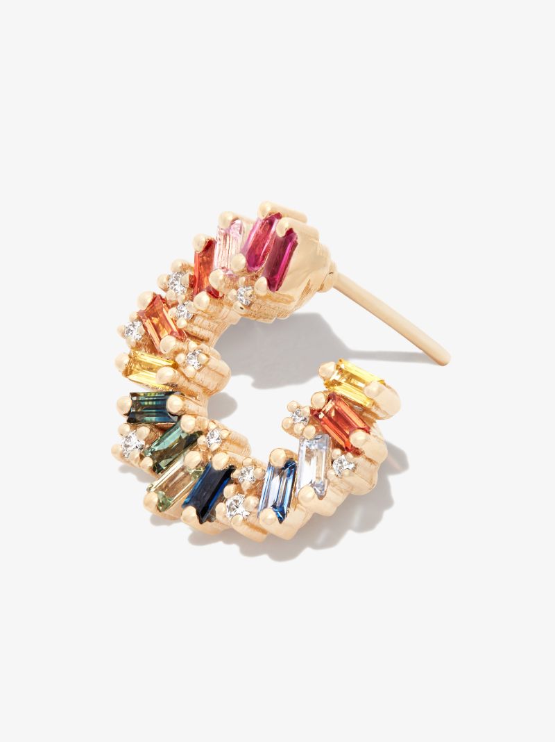 18k Yellow Gold Isla Rainbow Sapphire and Diamond Hoop Earrings