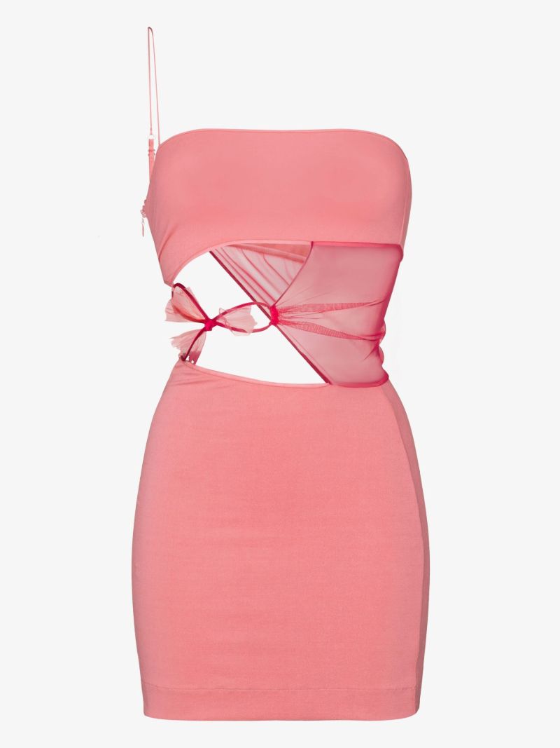 Pink Cutout Flower Mini Dress