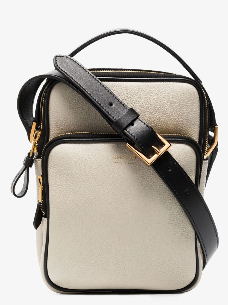 Neutral Logo Leather Messenger Bag