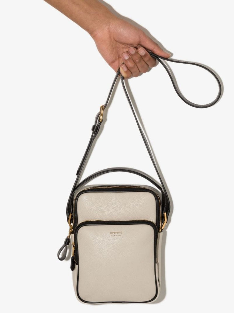 Neutral Logo Leather Messenger Bag