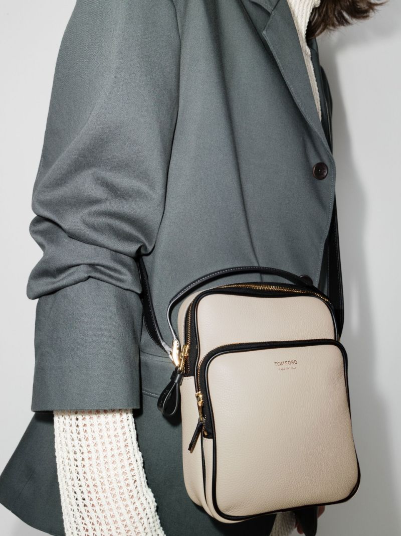 Neutral Logo Leather Messenger Bag