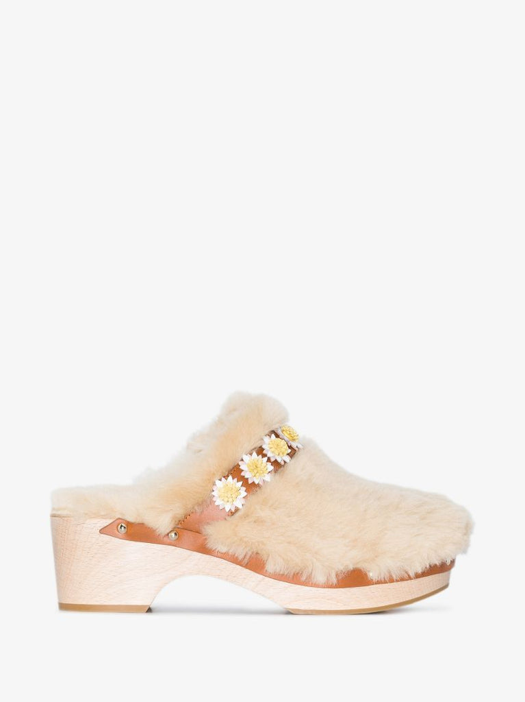 Neutral Jean Daisy Shearling Clogs