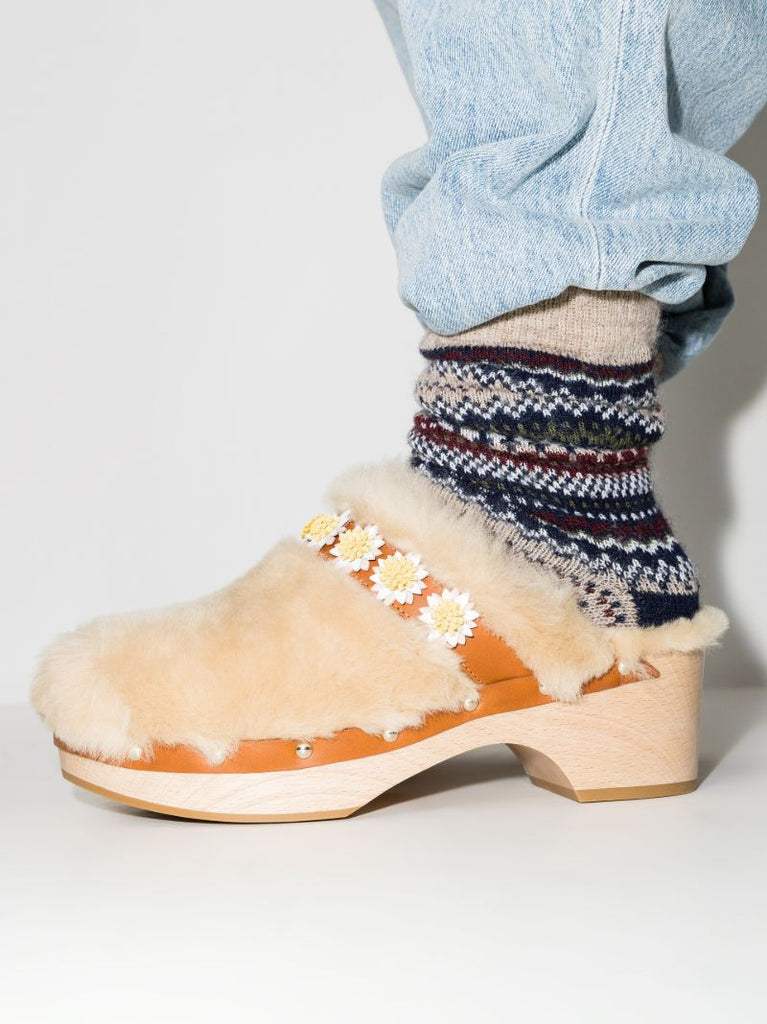 Neutral Jean Daisy Shearling Clogs