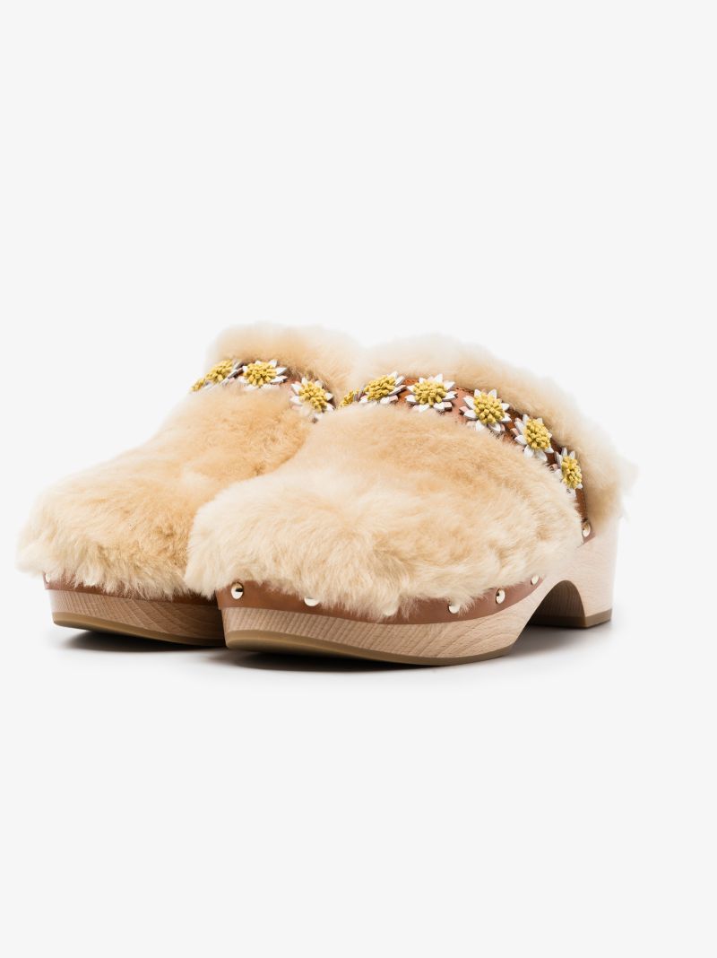Neutral Jean Daisy Shearling Clogs