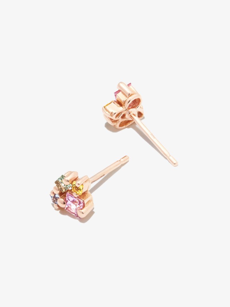 18k Rose Gold Pastel Cluster Sapphire Earrings