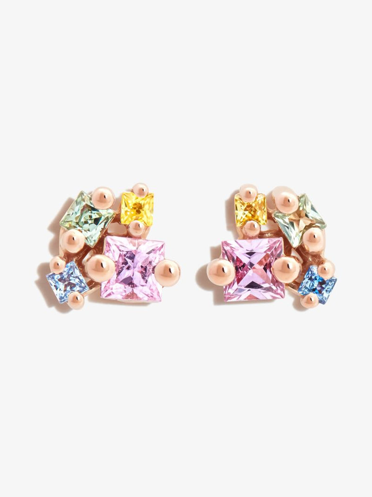 18k Rose Gold Pastel Cluster Sapphire Earrings