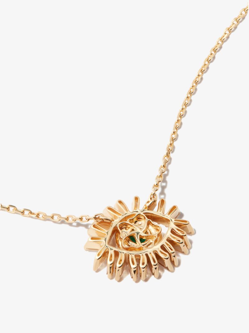 18k Yellow Gold Mini Evil Eye Emerald Diamond Necklace
