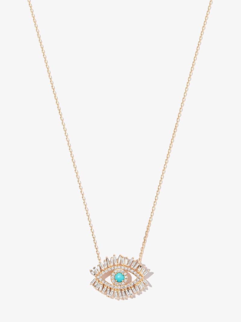 18k Yellow Gold Medium Evil Eye Turquoise Diamond Necklace