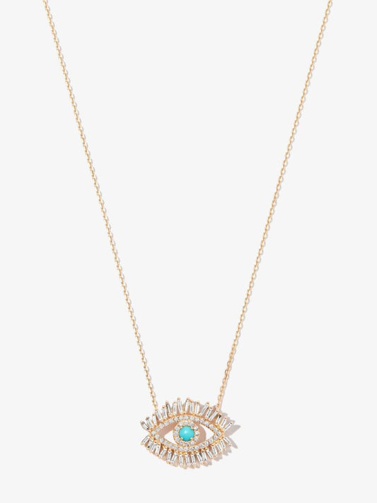 18k Yellow Gold Medium Evil Eye Turquoise Diamond Necklace