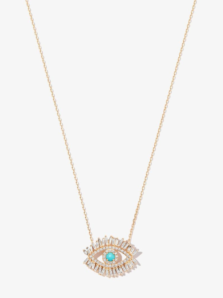 18k Yellow Gold Medium Evil Eye Turquoise Diamond Necklace