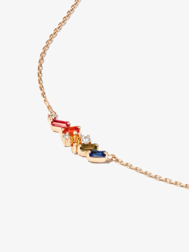 18k Yellow Gold Mini Rainbow Sapphire Necklace