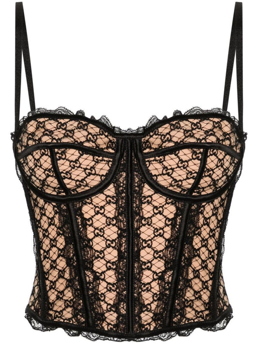 Black Gg Net Corset Top