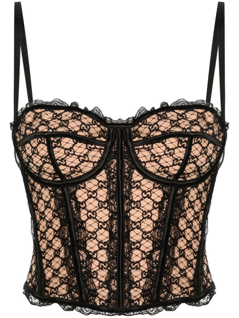 Black Gg Net Corset Top
