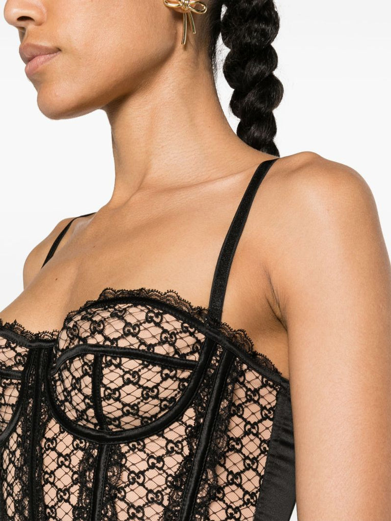 Black Gg Net Corset Top