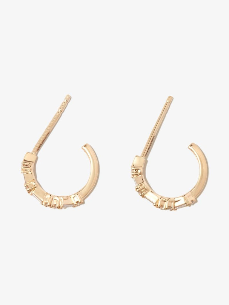 18k Yellow Gold Classic Hoop Thin Mix Diamond Hoop Earrings