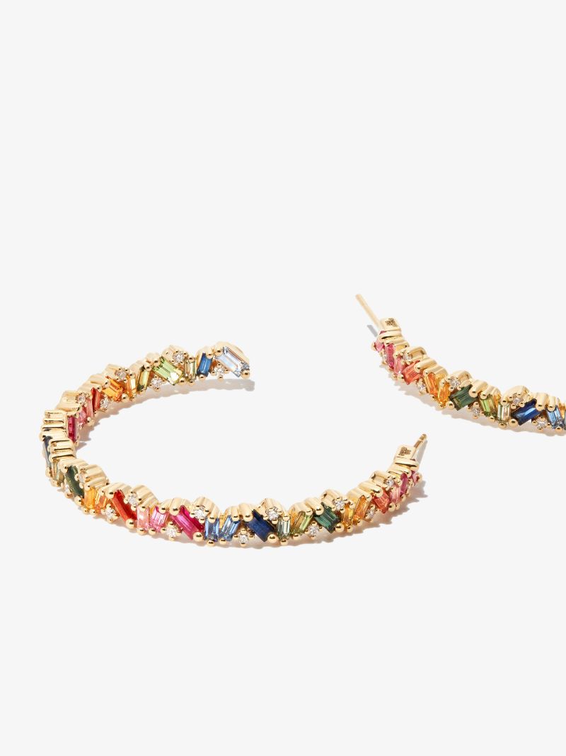 18k Yellow Gold Frenzy Rainbow Sapphire Milli Hoop Earrings