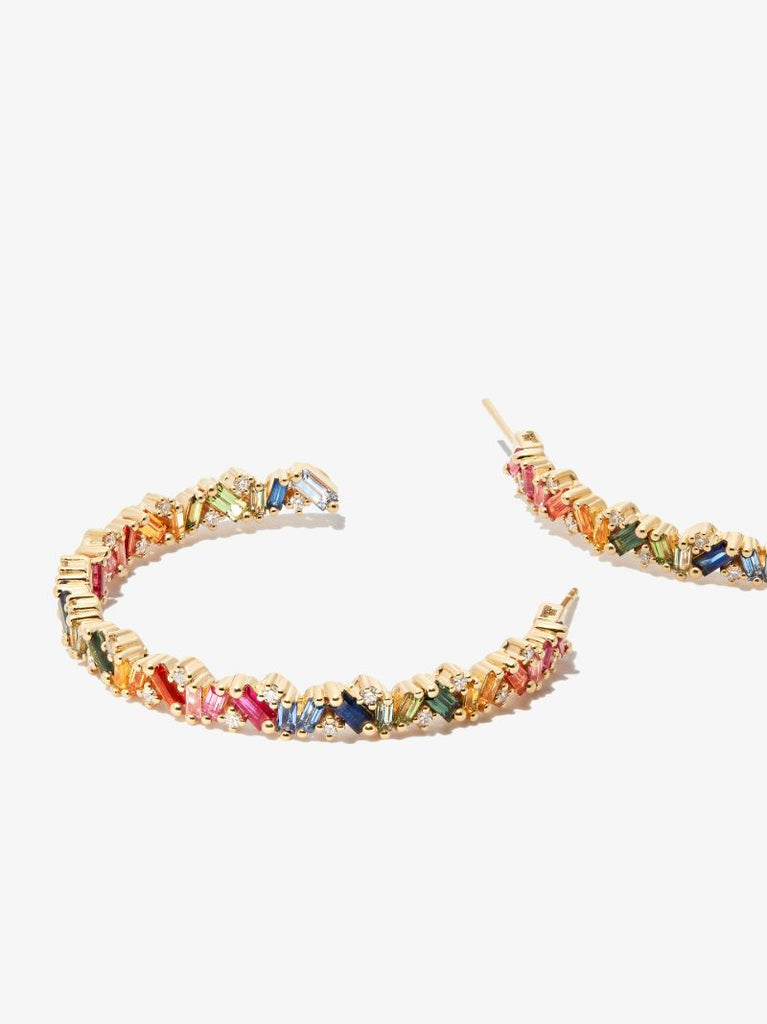 18k Yellow Gold Frenzy Rainbow Sapphire Milli Hoop Earrings